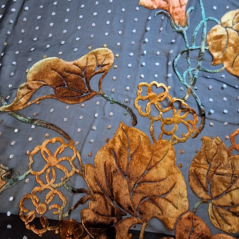Ginormous Elegant Black and Gold Flocked French  Scarf NWT